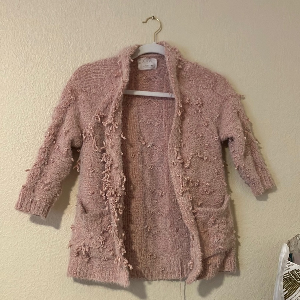 zara pink open cardigan